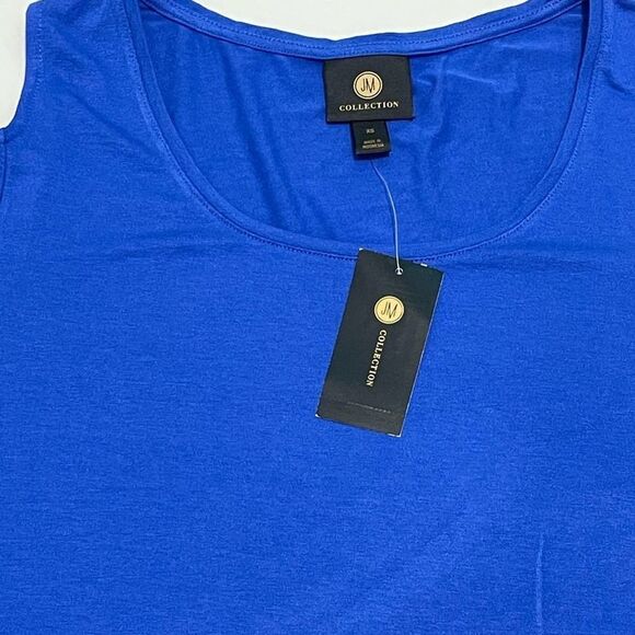 JM Collection Cold Shoulder Top Short Sleeves Blue Dragon Stretchy Scoop Neck XS - Picture 6 of 9